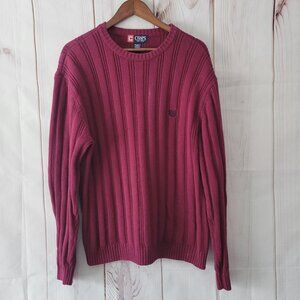 Vintage 90s Chaps Men’s M 100% Cotton Maroon Textured Chunky Cable Knit Crewneck